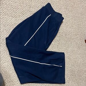 SPANX Air Pique Navy Blue Track Pants with White Stripes